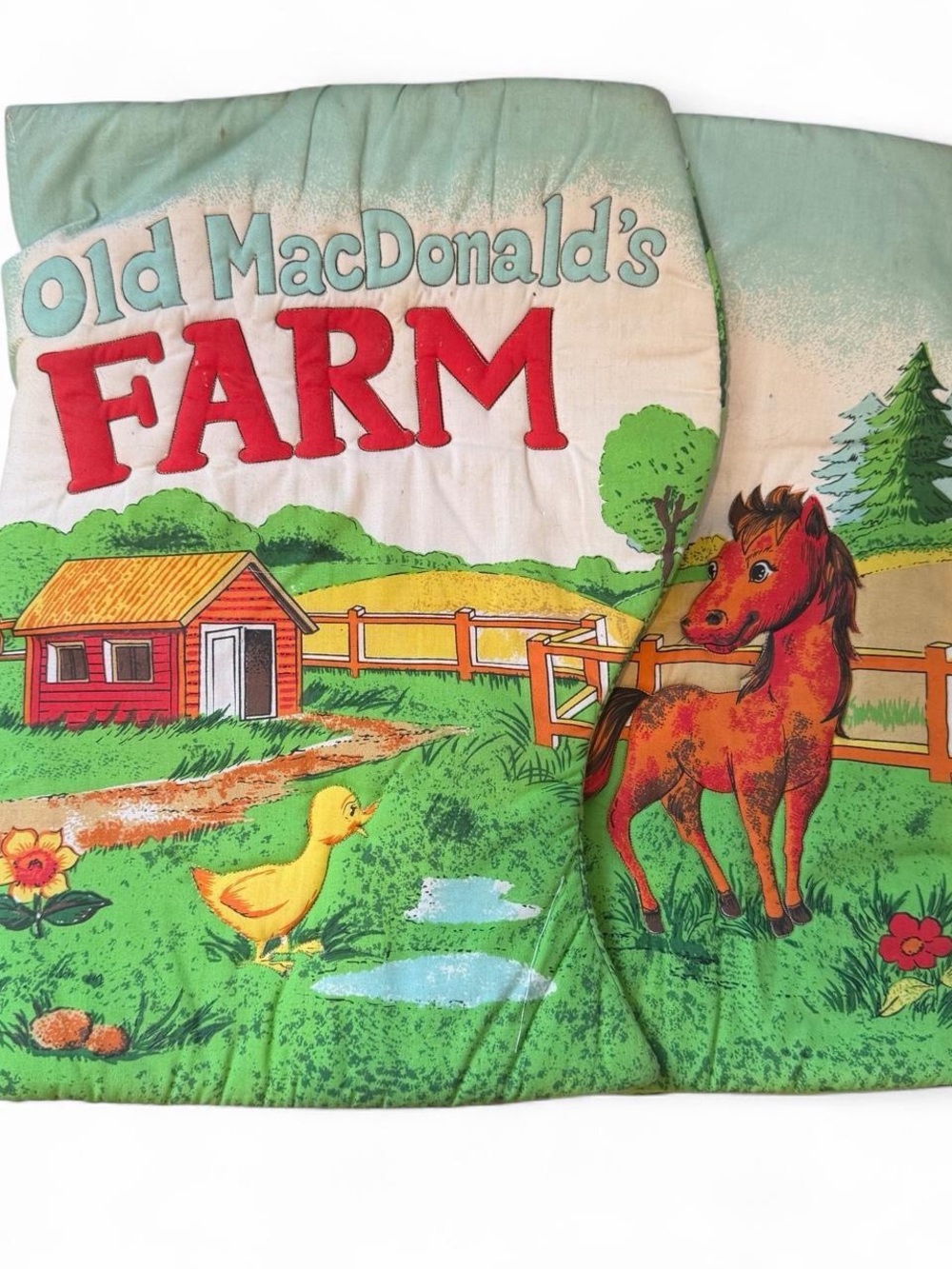 Vintage Old MacDonald's Farm fabric book/ noise-making activity book.
